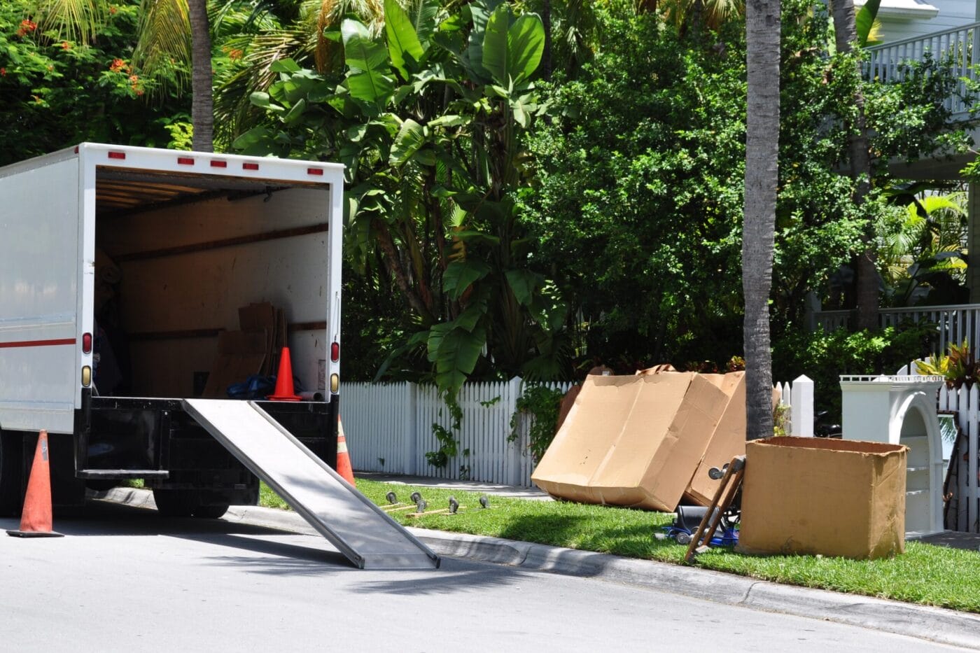 Moving van parked on street